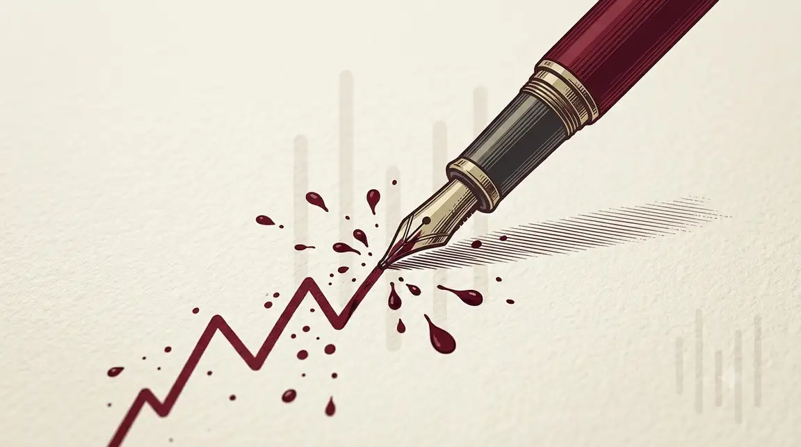 Ilustración de una pluma estilográfica trazando la curva de un gráfico